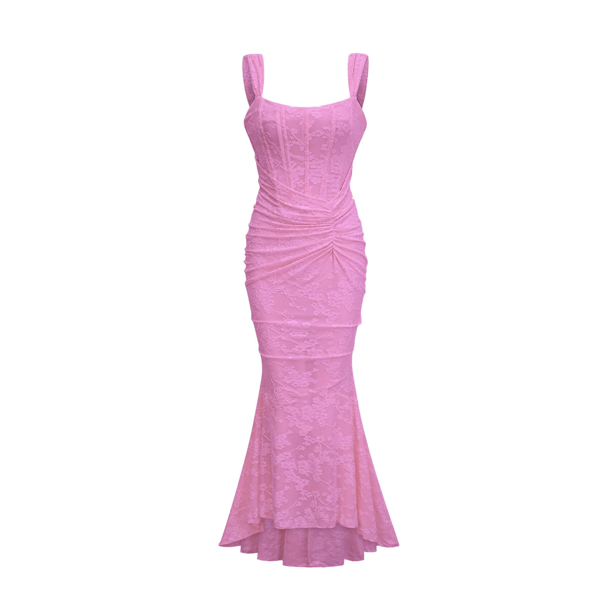 Çiçek Desenli Jakarlı Maxi Elbise
