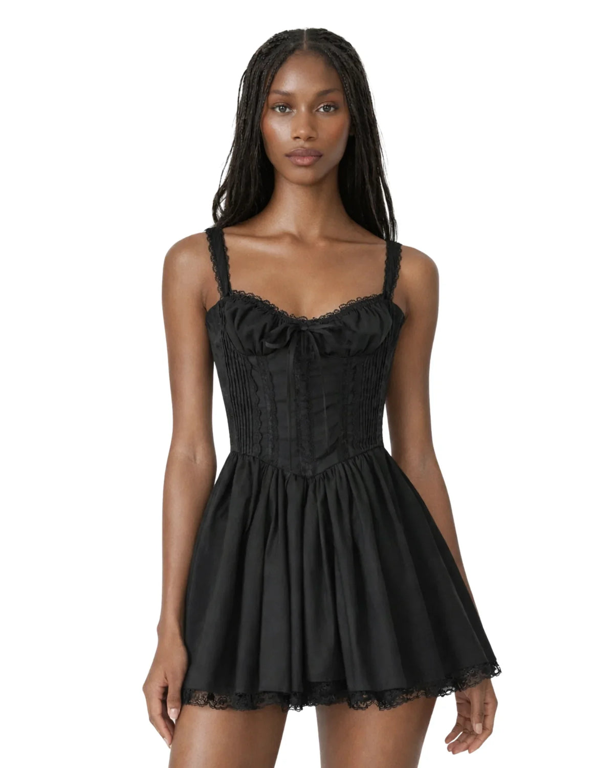 Dantel İşlemeli Bağcıklı Büstiyer Balon Etek Elbise