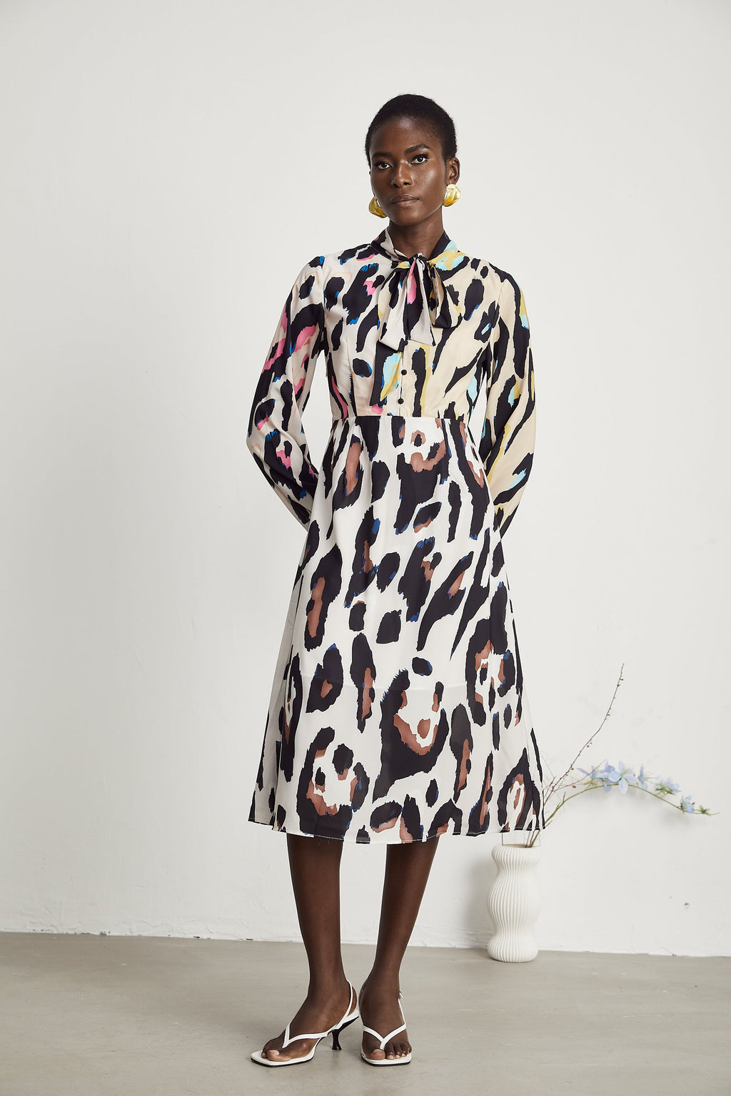 Kalena Leopar Desenli Midi Elbise