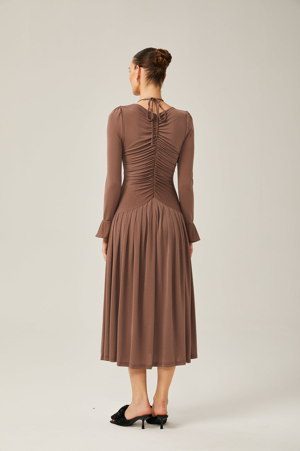 Jacqueline Kahverengi Dantelli Maxi Elbise
