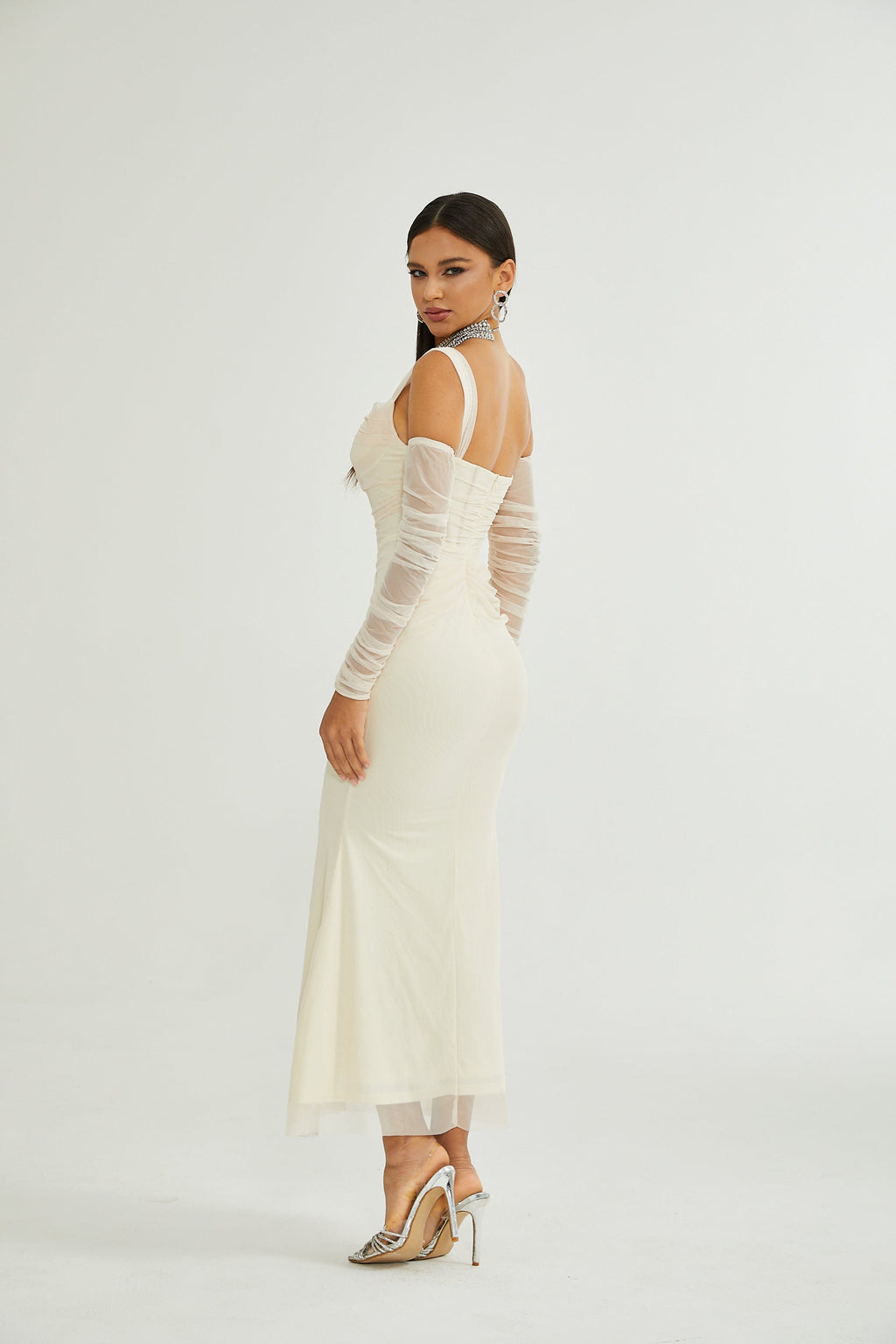 Laurianne Beyaz Midi Elbise