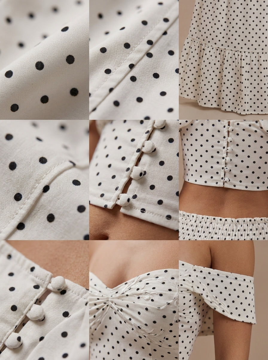 Drape Detaylı Puantiyeli Desen İkili Takım