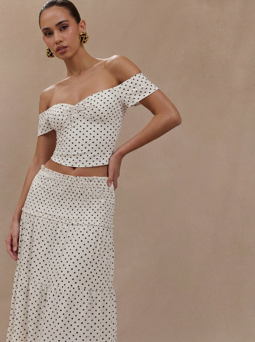 Drape Detaylı Puantiyeli Desen İkili Takım
