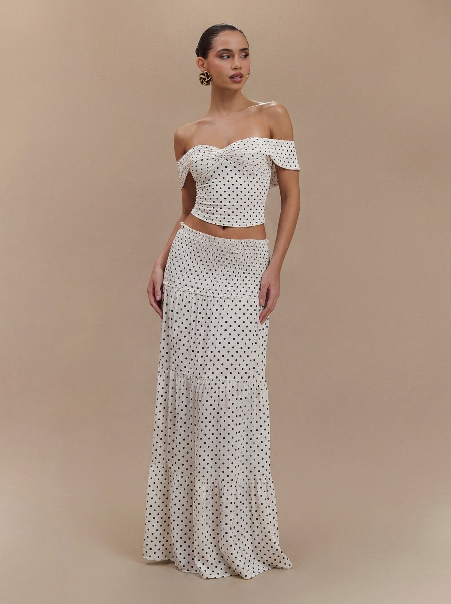 Drape Detaylı Puantiyeli Desen İkili Takım