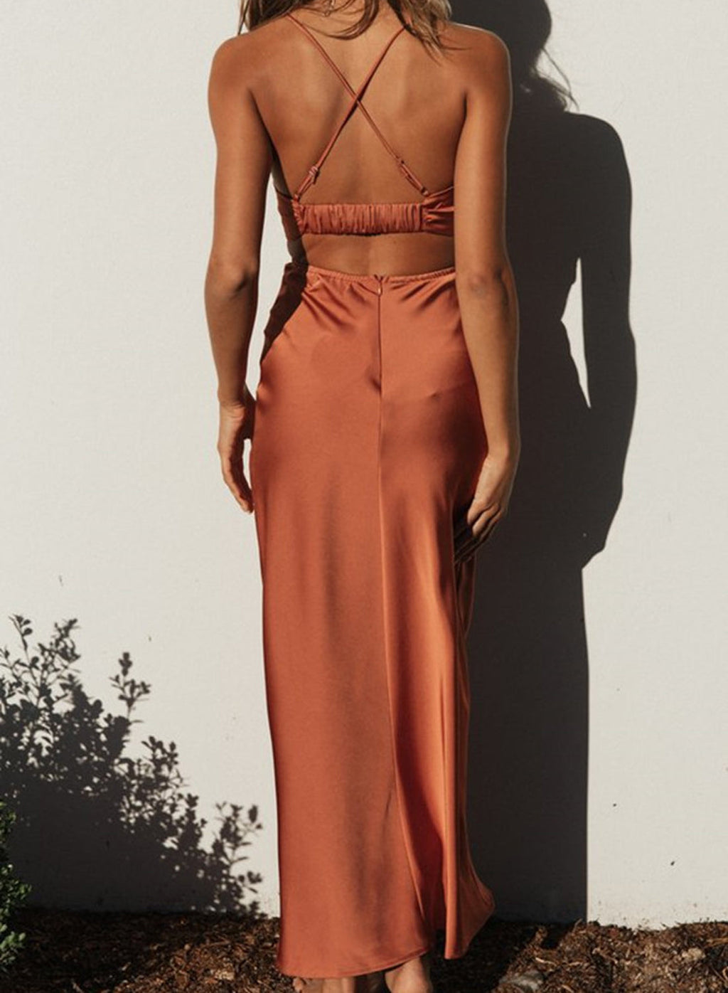 Saten Sırtı Açık Slip Midi Elbise ®