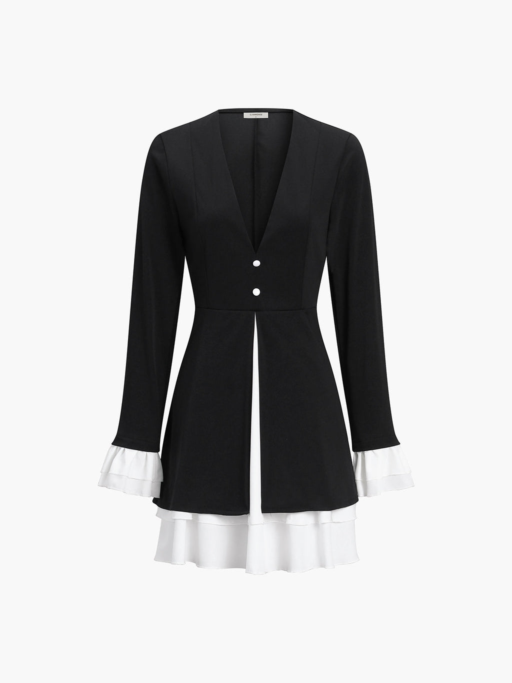 Siyah Uzun Kol Blazer V Yaka Düğme Detaylı Mini Elbise