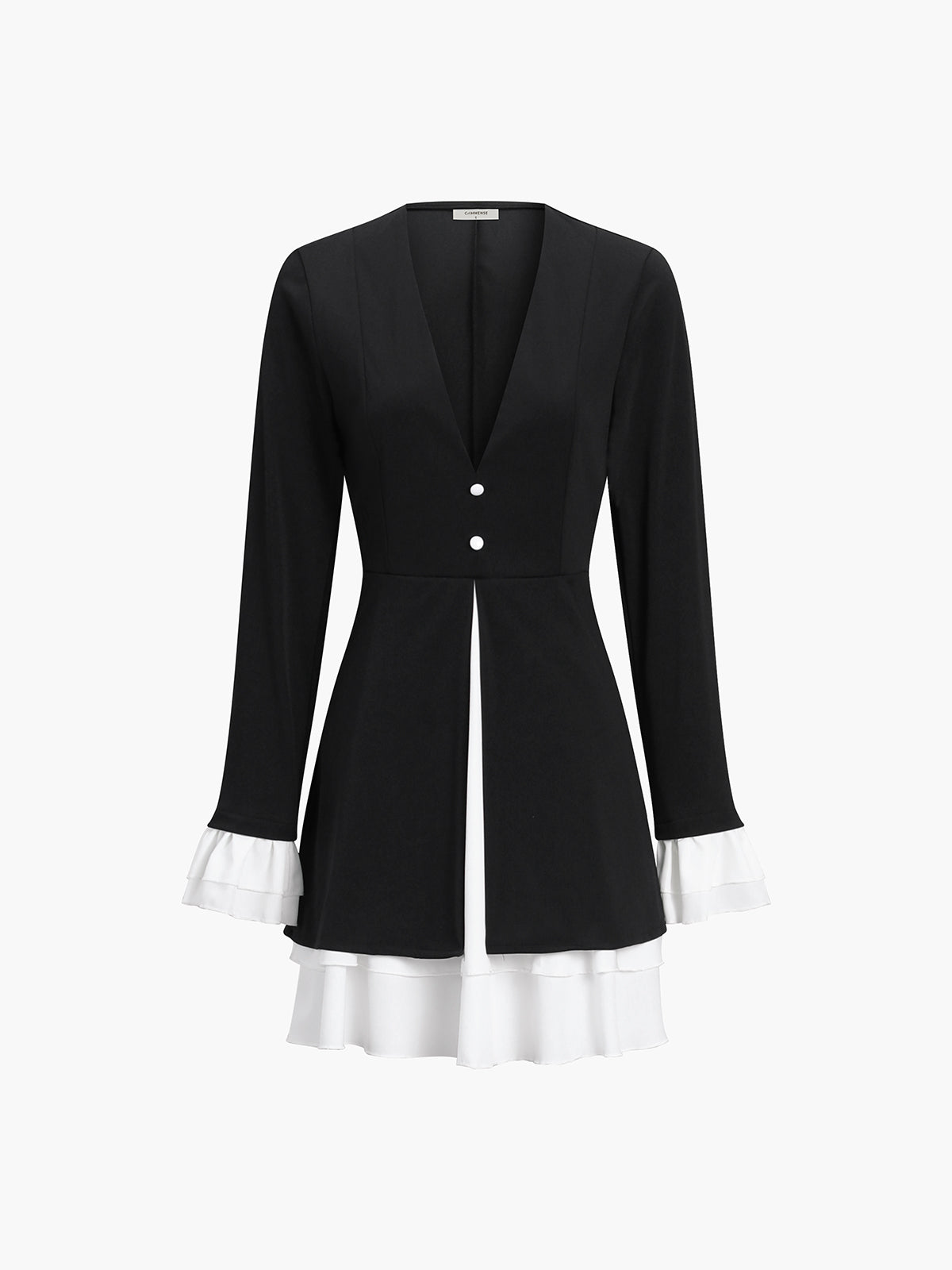 Siyah Uzun Kol Blazer V Yaka Düğme Detaylı Mini Elbise