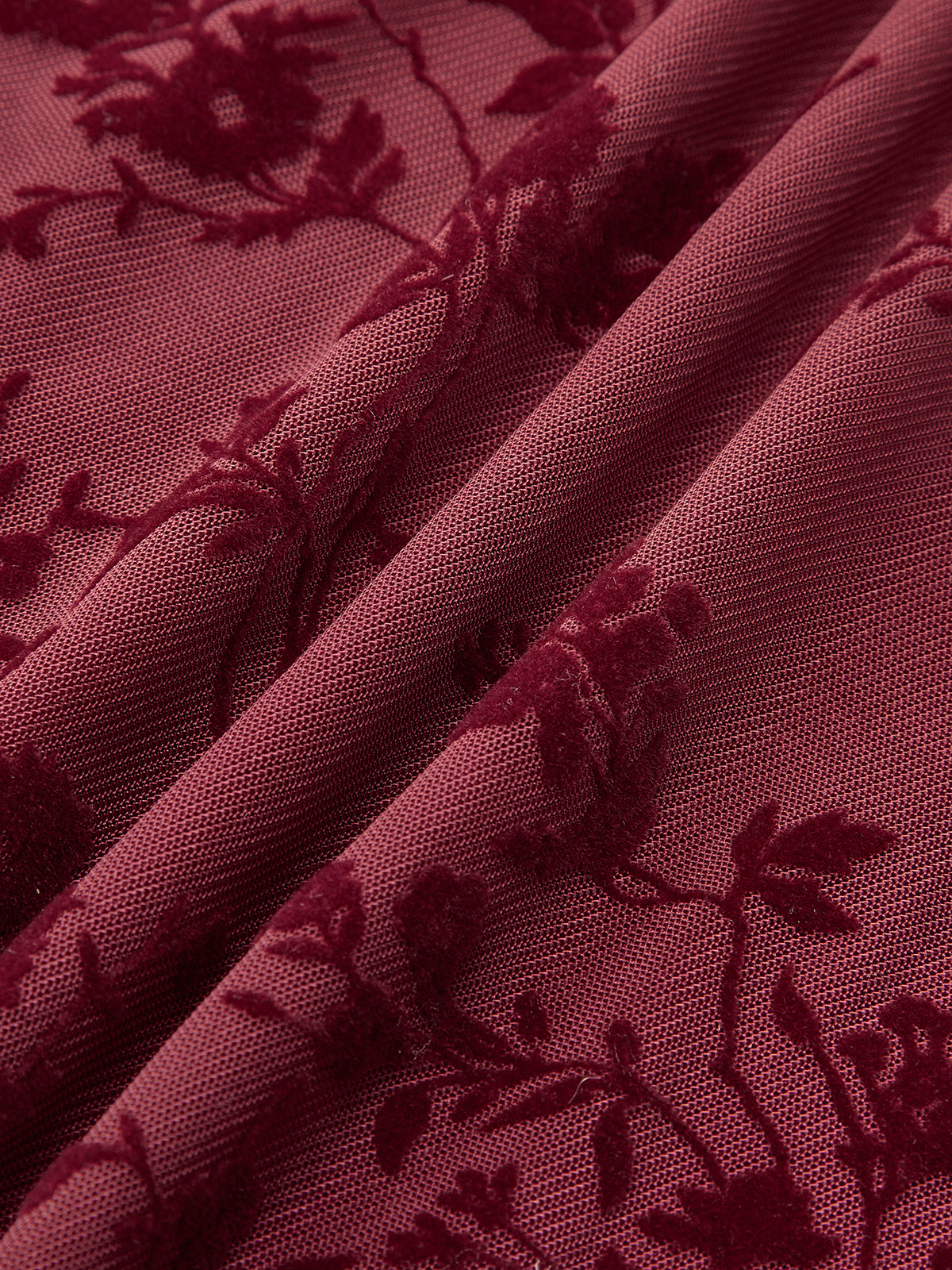 Bordo Fırfır Detaylı Çiçek Desenli Bağlamalı Mini Elbise