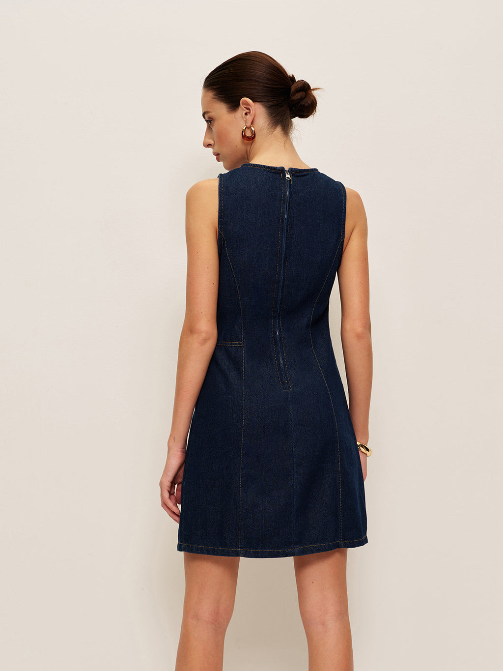 Kolsuz Denim Elbise Lacivert Yırtmaç Detaylı