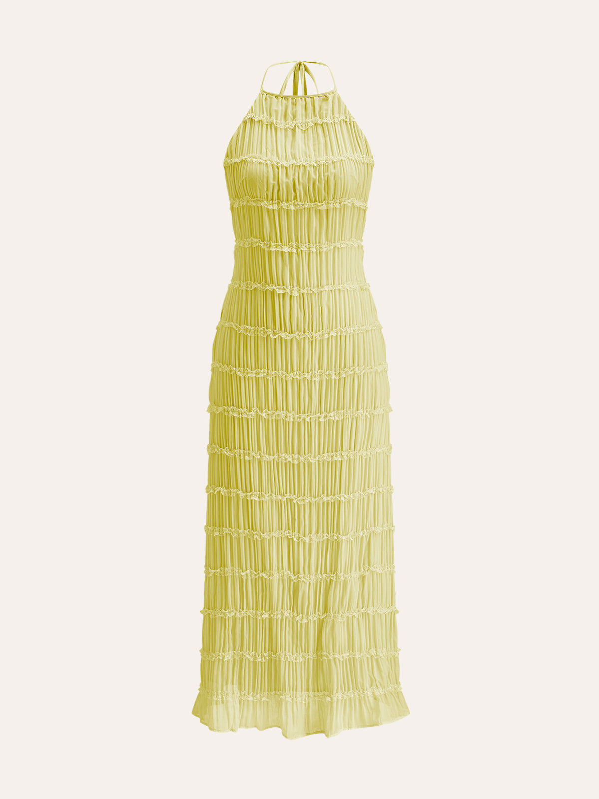 Halter Yaka İnce Askılı Sırt Fırfırlı Elbise