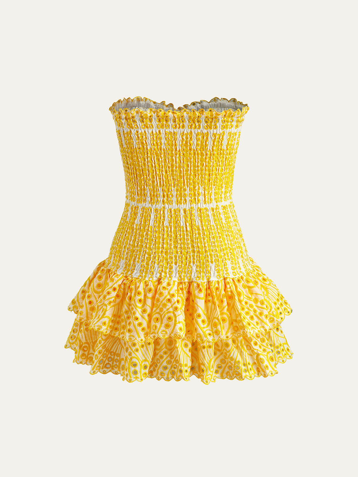 Sarı Nakışlı Straplez Mini Elbise