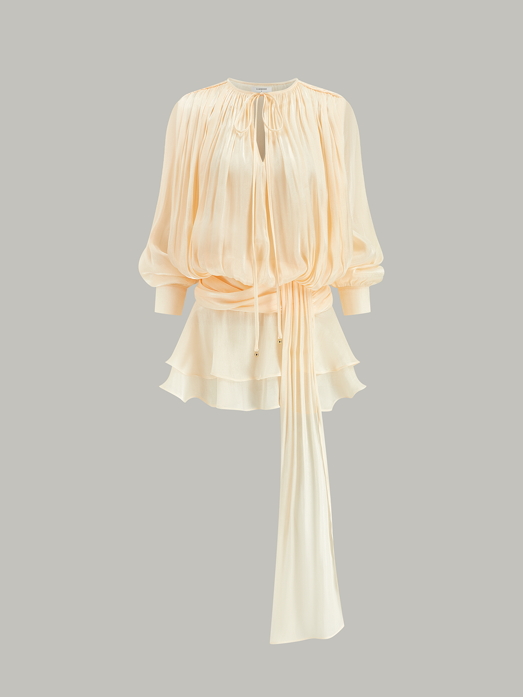 Uzun Kollu Çok Katlı Drape Mini Elbise