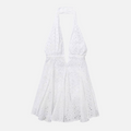 Halter Yaka Pamuklu Dantel Mini Elbise