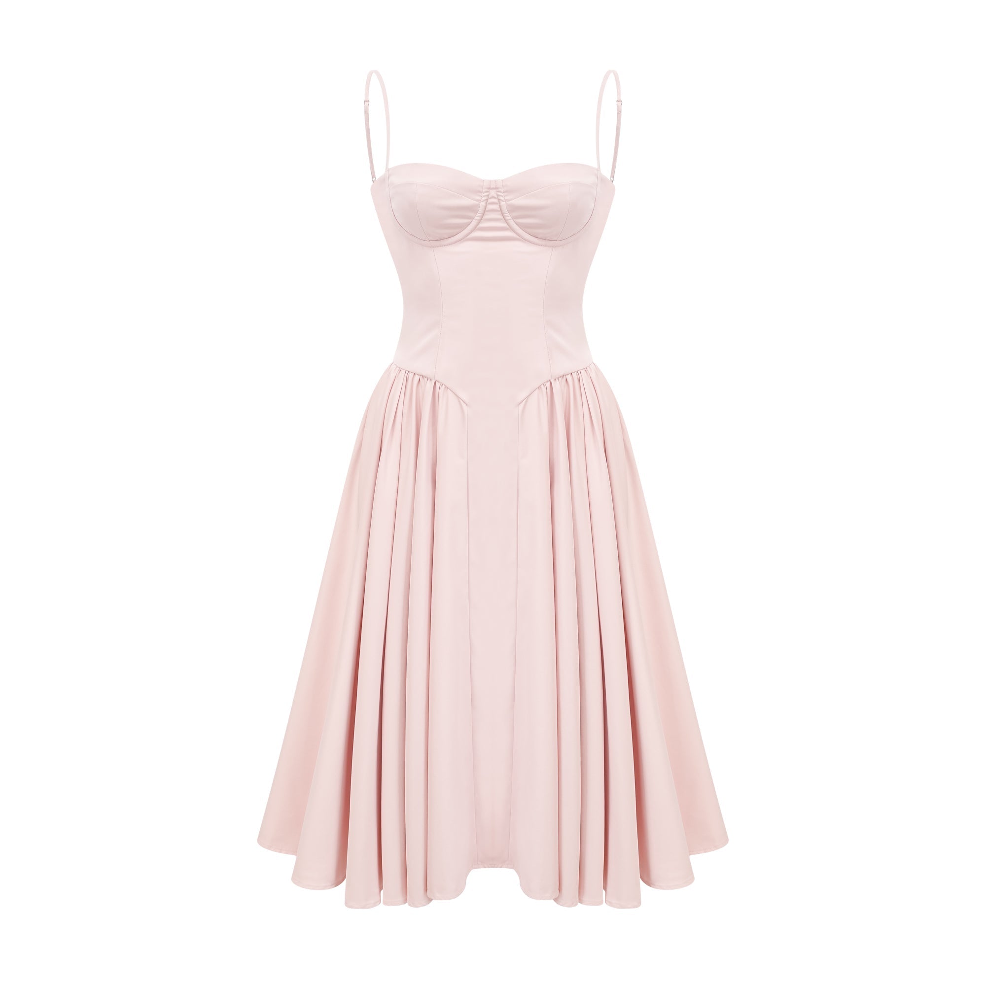 Soleil Pembe Pilili Korse Midi Elbise