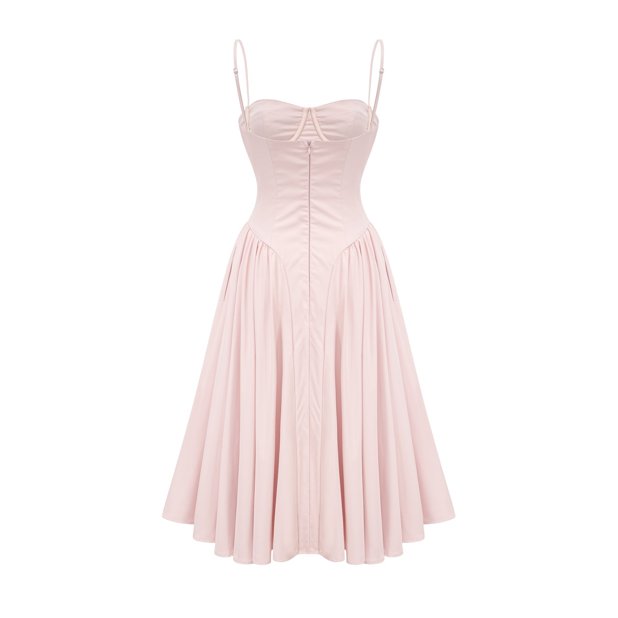 Soleil Pembe Pilili Korse Midi Elbise