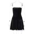 Ruffle Kadife Beyaz Detay Mini Elbise