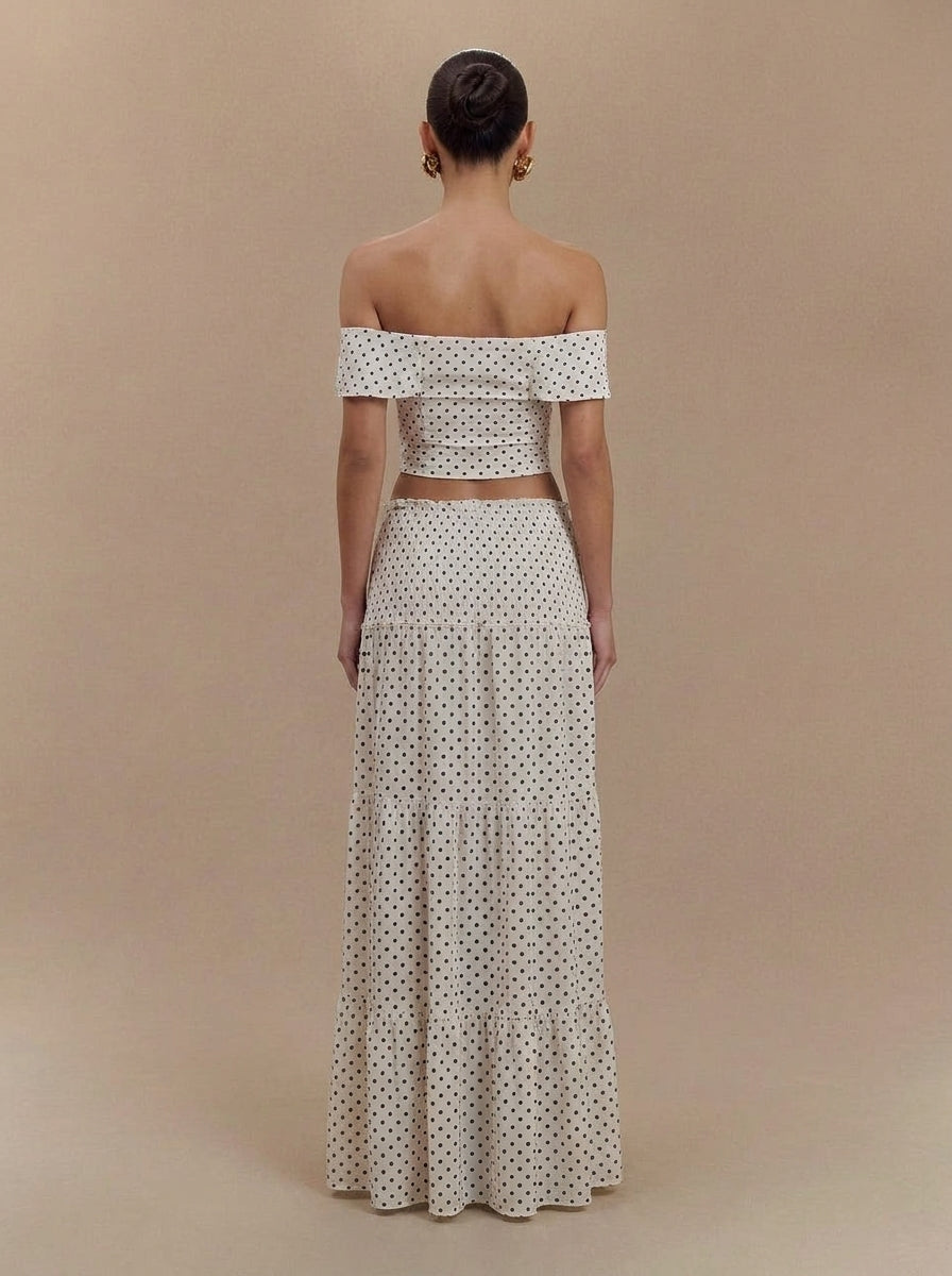 Drape Detaylı Puantiyeli Desen İkili Takım
