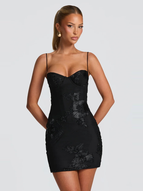 - Siyah Elan Mini Elbise