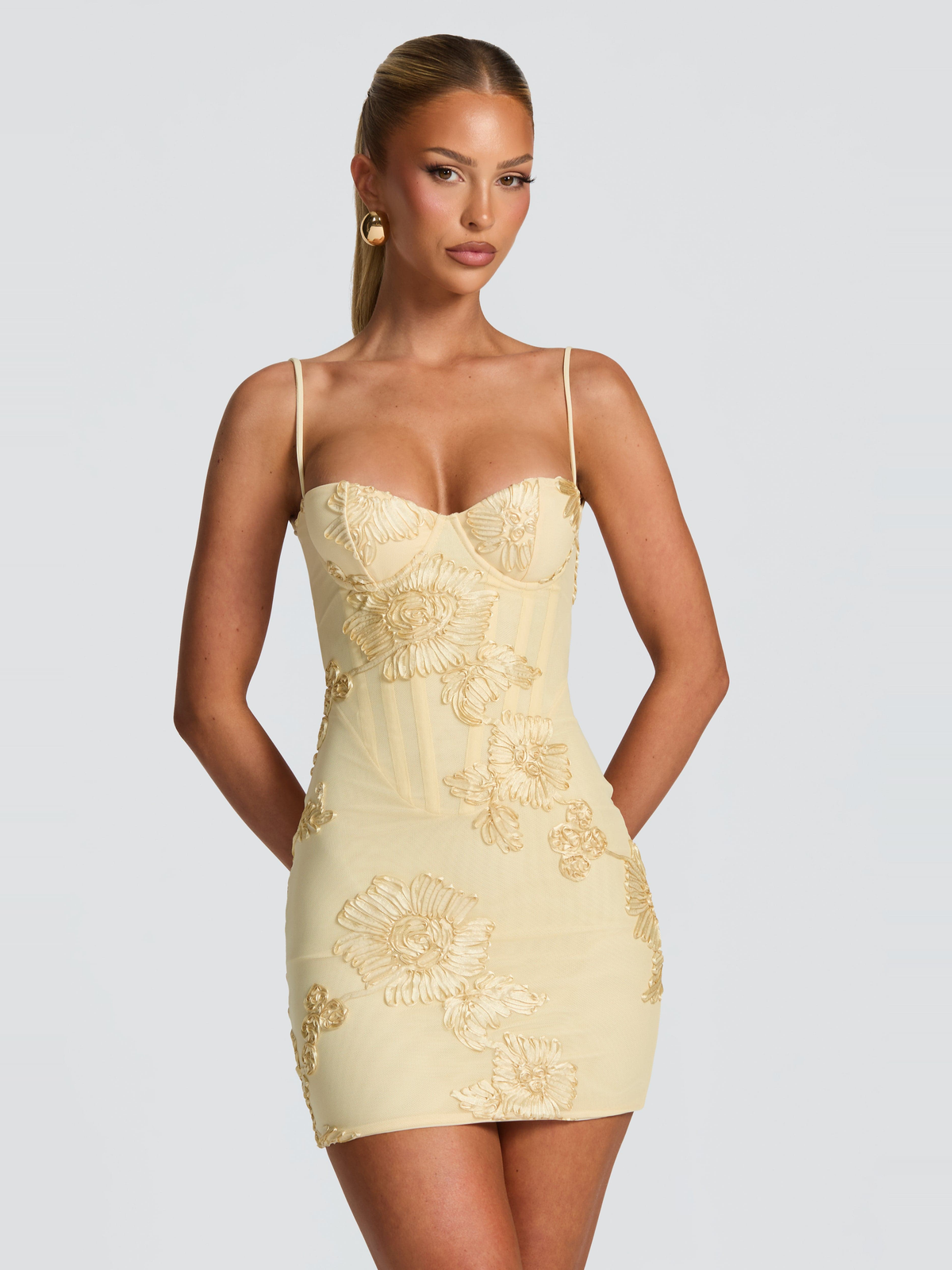 - Sarı Elan Mini Elbise