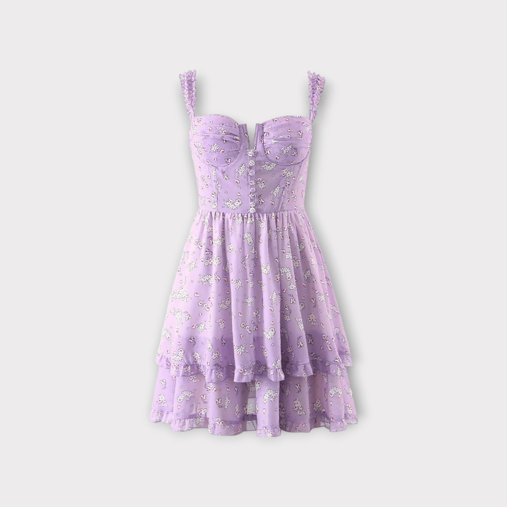 Lilac Fırfırlı Çiçekli Elbise