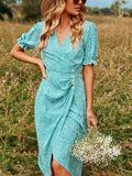 Puf Kollu Faux Wrap Midi Elbise ®