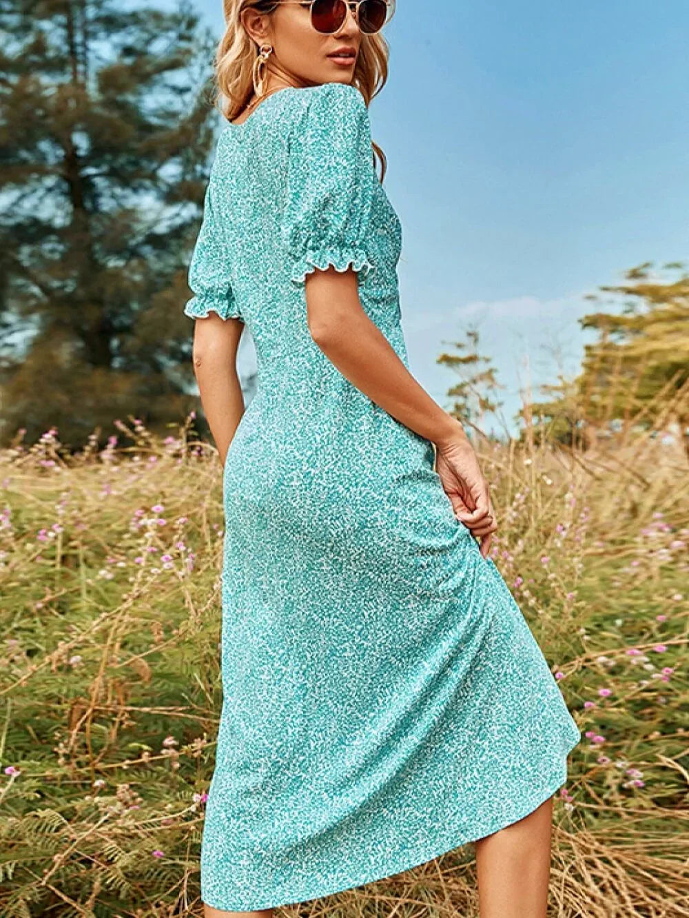 Puf Kollu Faux Wrap Midi Elbise ®